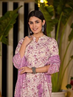  purple leaf print cotton pakistani style kurta with trousers with dupatta set 5
