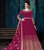 Purple Embroidered Georgette Semi Stitched Anarkali Suit Up To 42" Size