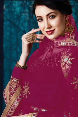 Purple Embroidered Georgette Semi Stitched Anarkali Suit Up To 42" Size 2