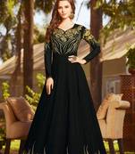 Black Embroidered Georgette Semi Stitched Anarkali Suit Up To 42" Size