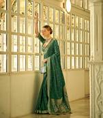 Elora pure satin handwoven with zari weaving saree (dark green)