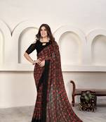 Black Weight Less Classic Sari With Print Work For Ceremonial