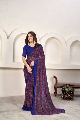 Weight Less Contemporary Sari In Royal Blue 1