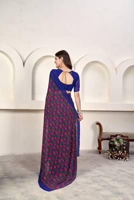 Weight Less Contemporary Sari In Royal Blue 2