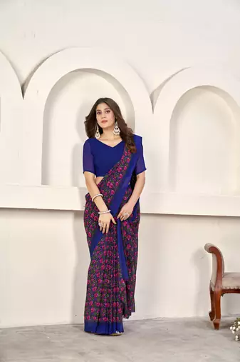 Weight Less Contemporary Sari In Royal Blue