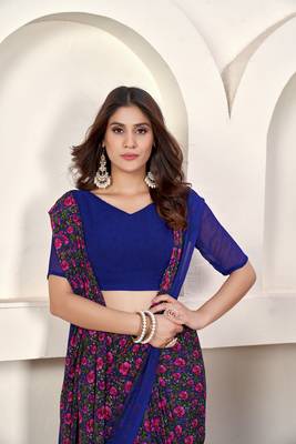 Weight Less Contemporary Sari In Royal Blue 4