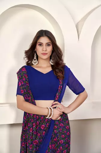 Weight Less Contemporary Sari In Royal Blue