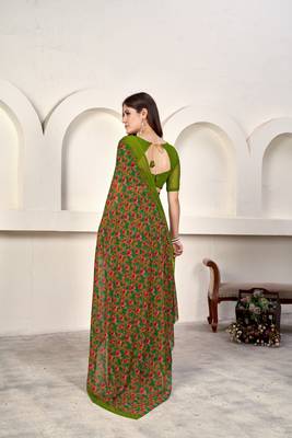 Print Work Weight Less Trendy Saree In Green 2