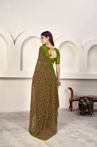 Print Work Weight Less Trendy Saree In Green