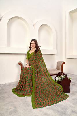 Print Work Weight Less Trendy Saree In Green 3