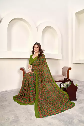 Print Work Weight Less Trendy Saree In Green