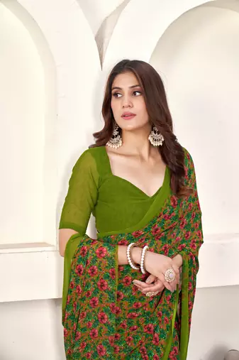 Print Work Weight Less Trendy Saree In Green