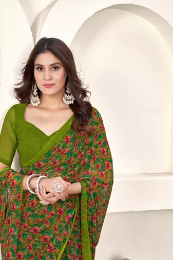 Print Work Weight Less Trendy Saree In Green