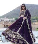 TRENDING Wine Faux Blooming Georgette LAHENGA  With Dupatta