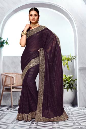 Purple Heavy Zari Embroidery Work Art Silk Saree