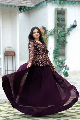 Purple Georgette Lehenga Choli Semi-stitched 5
