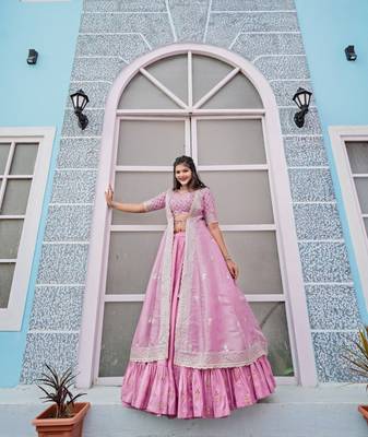 pink color ready to wear joya silk lehanga blouse with shrug  1
