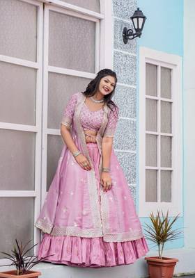 pink color ready to wear joya silk lehanga blouse with shrug  2