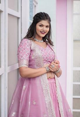 pink color ready to wear joya silk lehanga blouse with shrug  3