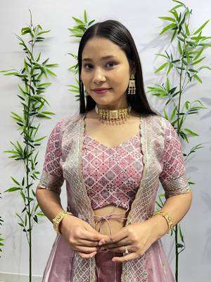 pink color ready to wear joya silk lehanga blouse with shrug  4