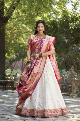 Women Jacquard Silk Paithani Design With Weaving Zari Work Lehenga Choli  1