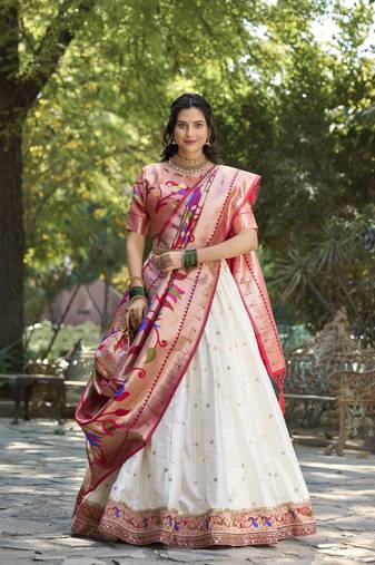 Women Jacquard Silk Paithani Design With Weaving Zari Work Lehenga Choli 