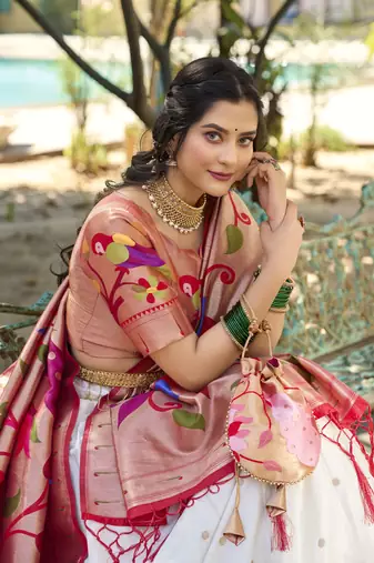 Women Jacquard Silk Paithani Design With Weaving Zari Work Lehenga Choli 