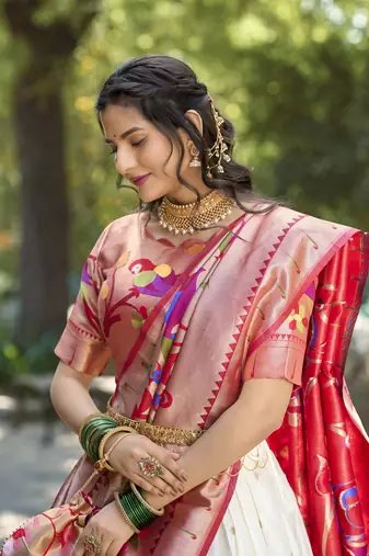 Women Jacquard Silk Paithani Design With Weaving Zari Work Lehenga Choli 