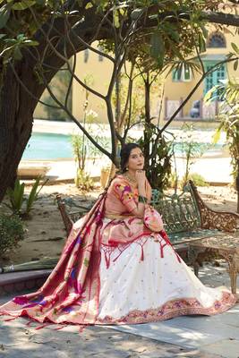 Women Jacquard Silk Paithani Design With Weaving Zari Work Lehenga Choli  4