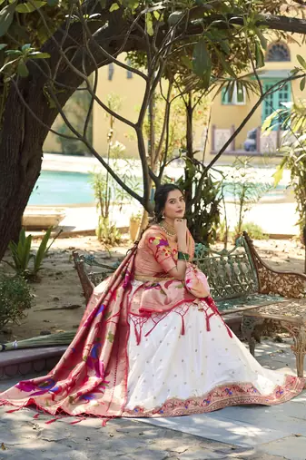 Women Jacquard Silk Paithani Design With Weaving Zari Work Lehenga Choli 