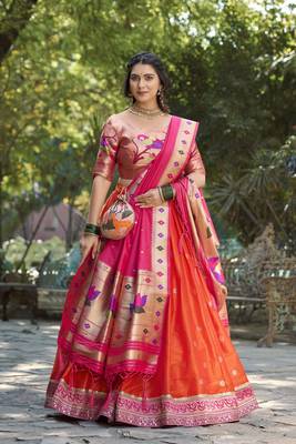 Women Jacquard Silk Paithani Design With Weaving Zari Work Lehenga Choli  1