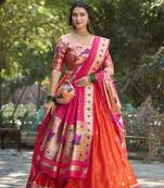 Women Jacquard Silk Paithani Design With Weaving Zari Work Lehenga Choli 