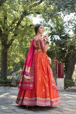 Women Jacquard Silk Paithani Design With Weaving Zari Work Lehenga Choli  2