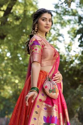 Women Jacquard Silk Paithani Design With Weaving Zari Work Lehenga Choli  4