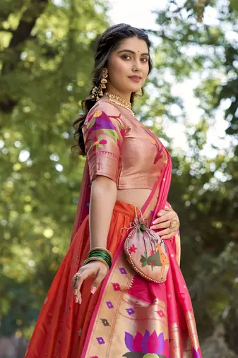 Women Jacquard Silk Paithani Design With Weaving Zari Work Lehenga Choli 