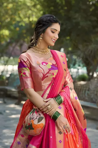 Women Jacquard Silk Paithani Design With Weaving Zari Work Lehenga Choli 
