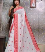 Exclusive White Khadi Cotton Handloom Saree With Blouse Piece