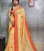 Exclusive Yellow Khadi Cotton Handloom Saree With Blouse Piece