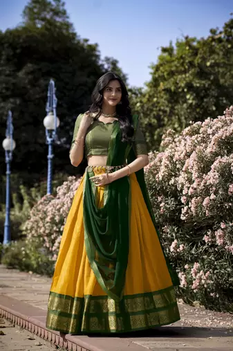 Women Kanchipuram With Weaving Zari Work Lehenga Choli 