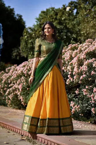 Women Kanchipuram With Weaving Zari Work Lehenga Choli 