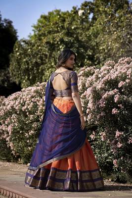 Women Kanchipuram With Weaving Zari Work Lehenga Choli  3