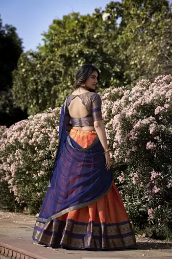 Women Kanchipuram With Weaving Zari Work Lehenga Choli 
