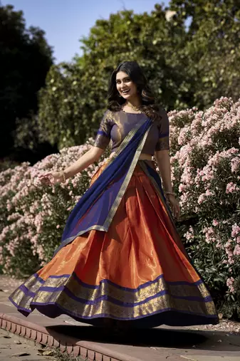 Women Kanchipuram With Weaving Zari Work Lehenga Choli 