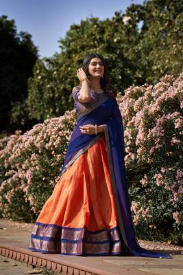 Women Kanchipuram With Weaving Zari Work Lehenga Choli  5
