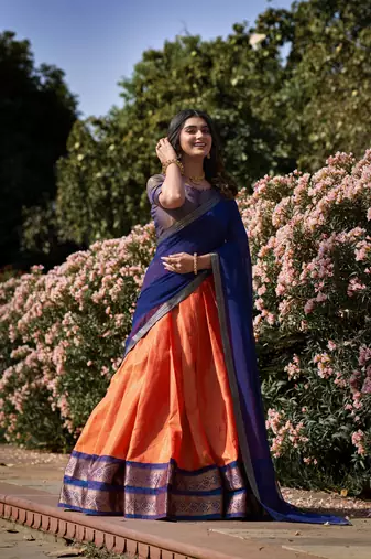 Women Kanchipuram With Weaving Zari Work Lehenga Choli 