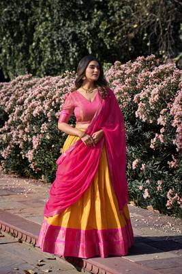 Women Kanchipuram With Weaving Zari Work Lehenga Choli  1
