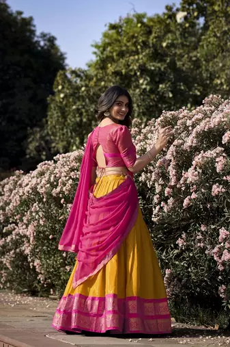 Women Kanchipuram With Weaving Zari Work Lehenga Choli 