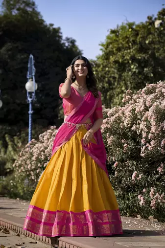 Women Kanchipuram With Weaving Zari Work Lehenga Choli 