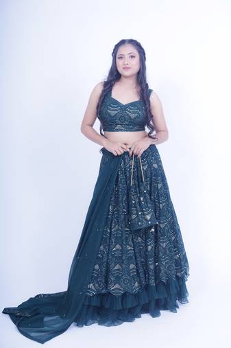 Dark Green Lehenga with Zardosi Work Dupatta