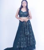 Dark Green Lehenga with Zardosi Work Dupatta
